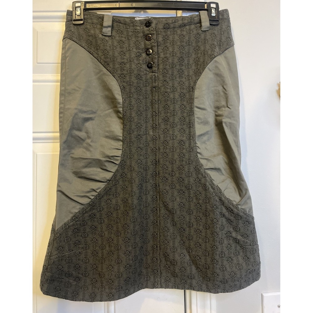 Transit Par Such Italy Olive Green Patterned Midi Skirt Avant Garde Sz 2 US 4-6